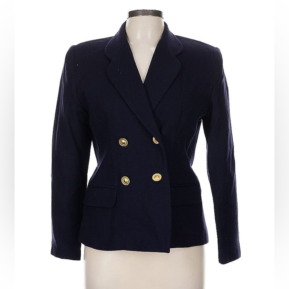 VTG Stephanie Andrews 100% Pure Wool Double Breasted Blazer Blue Coat 4P NEW